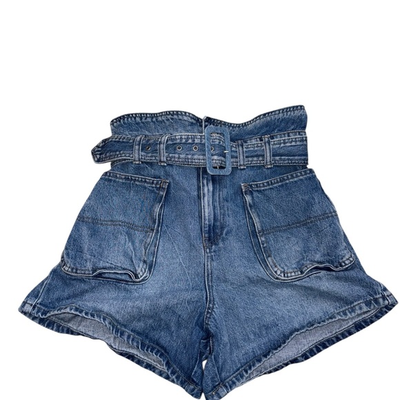 Blank NYC Overboard Paper Bag Belted High Waisted Denim Short Blue Shorts 27 - Picture 2 of 8